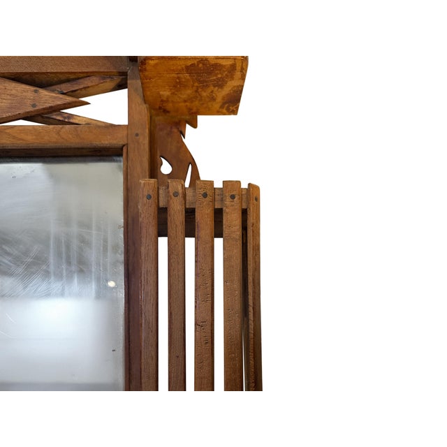 Antique Eastlake Walnut Shaving Mirror With Walnut Slat Wood Design For Sale - Image 6 of 10