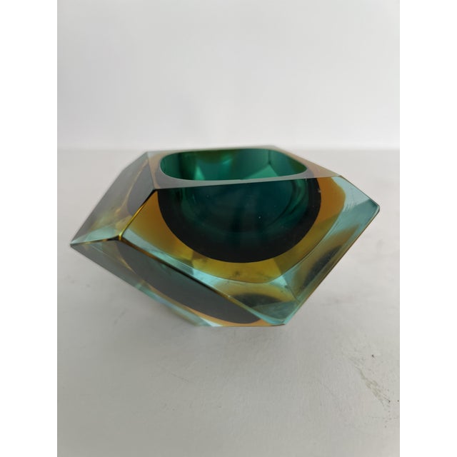 Vintage Faceted Sommerso Murano Glass Block Bowl, 1960s, in Very Good conditions. Designed 1960 to 1969 This piece is...