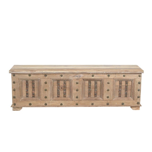 This Footboard "Bed Bench" Constructed from an Antique Teakwood Door Panel and Reclaimed Wood is a distinctive piece...