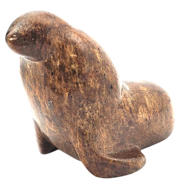 Stone Inuit Hand-Carved Granite Seal Sculpture – Signed Eskimo Folk Art From Alaska For Sale - Image 7 of 12