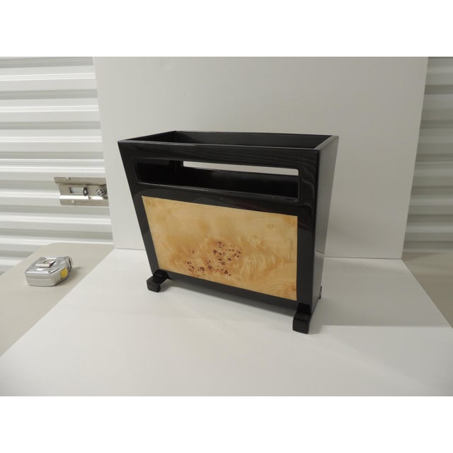 Wood Art Deco Revival Black Lacquered Mappa Burl Walnut Magazine Stand For Sale - Image 7 of 9