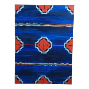 Dennis Murphy Western Southwestern Navajo Style Geometric Tribal Rug Oil Painting 30"
