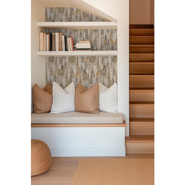 Tassel Trellis Grasscloth Wallpaper by House Party | Imperial Sand | 8 Yards For Sale - Image 10 of 11