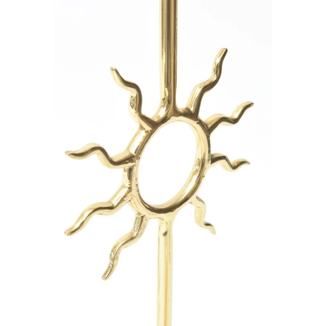 Vintage Fornasetti Style Sun Motif Polished Brass Tall Candlesticks, 1970's For Sale In Miami - Image 6 of 11