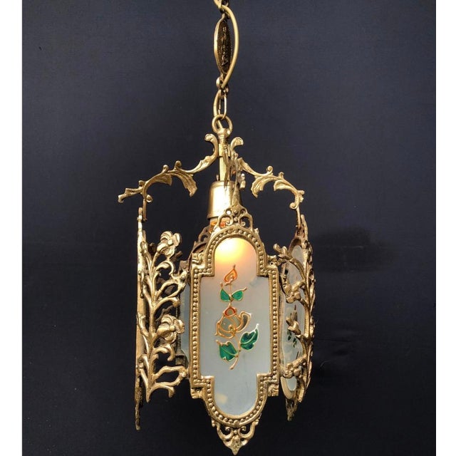 Glass Vintage Chandelier Solid Brass Floral Figures From 1969s For Sale - Image 7 of 9