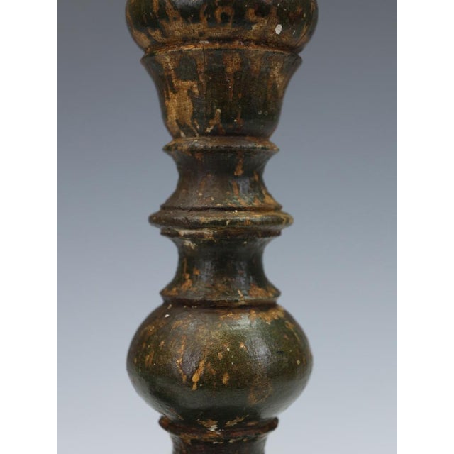 French Painted Wood Altar Candlesticks, 1780, Set of 2 For Sale - Image 12 of 13