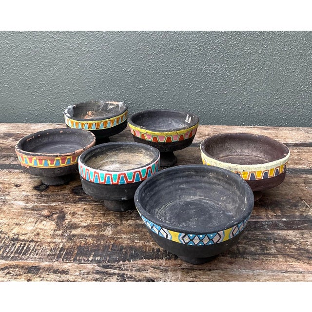 Vintage Painted Ceramic Pedestal Bowls - Set of 6 For Sale In West Palm - Image 6 of 12