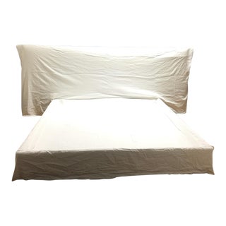 King Size White Linen Bed Frame & Head Board For Sale