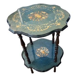 Italian Sorrento Wood Inlay (Marquetry) Tiered Side MCM Table in Mahogany For Sale