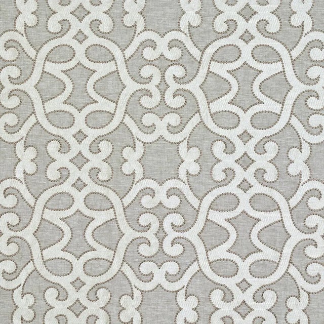 Sample - Schumacher Amboise Linen Embroidery Fabric in Oyster For Sale