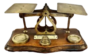 Edwardian Brass Postal Scales & Weights, 1900s, Set of 9