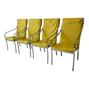 Mid 20th Century Yellow and Chrome Dining Chairs in the Style of Milo Baughman - Set of 4
