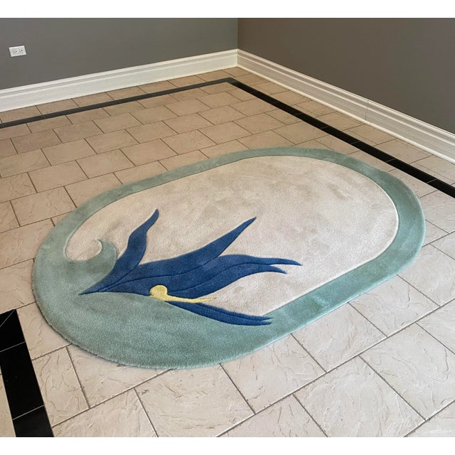 Textile Vintage 1980s Art Deco Oval Sculpted Area Rug For Sale - Image 7 of 7