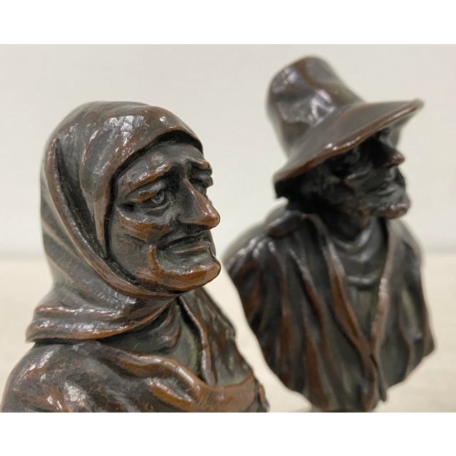 Late 19th Century 19th Century Old Man & Woman Bronze Sculptures For Sale - Image 5 of 8