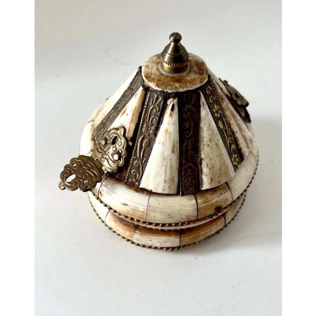 Brass Indian Bone and Brass Decorative Dome Shaped Box or Stash Box For Sale - Image 8 of 9
