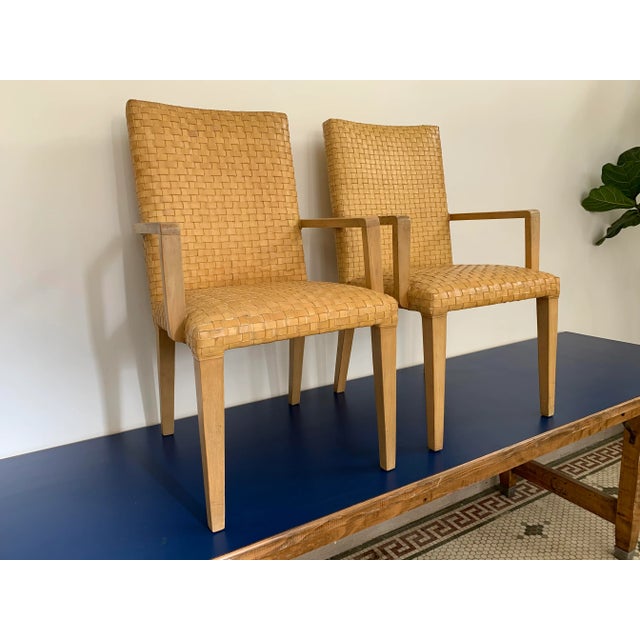 Contemporary Vintage Woven Leather Chairs- a Pair For Sale - Image 3 of 13