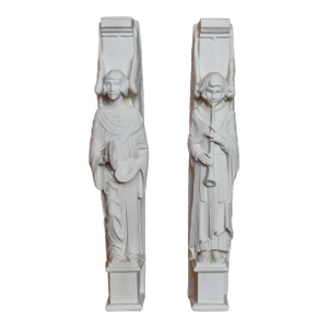1980s Pair 2 Facsimiles LTD Gothic Angel Cymbal Horn 13 1/4" Plaster Hanging Column