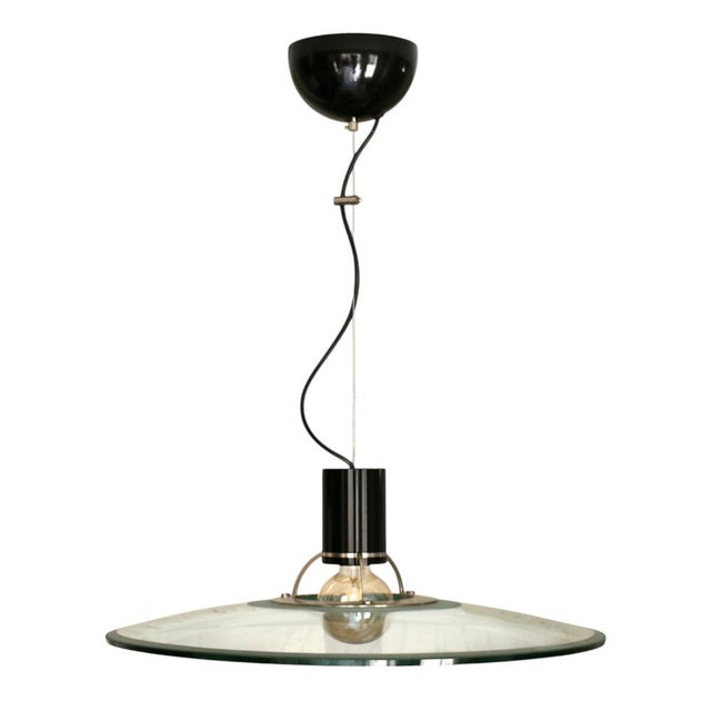 Large Chandelier in Thick Glass, Chrome and Black Lacquered Metal, Italy, 1970s For Sale - Image 3 of 11