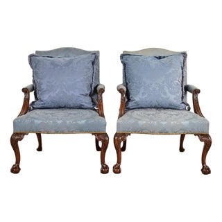 Kittinger Chippendale Carved Mahogany Open Arm Library Chairs | Pair For Sale