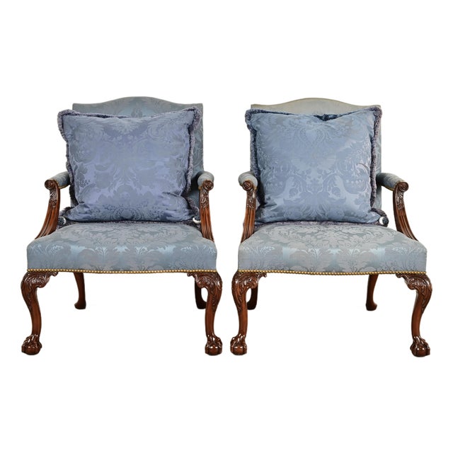 Kittinger Chippendale Carved Mahogany Open Arm Library Chairs | Pair For Sale