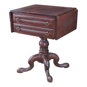Antique American Empire Mahogany Drop Leaf Parlor Work Table Sewing Stand Chest
