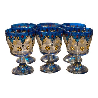 Vintage Bohemian/Venetian Style Hand-Painted Wine Glasses / Goblets - Set of 6 For Sale