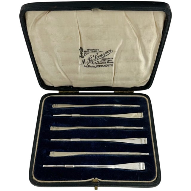 Antique Set 6 Sterling Silver Rowing Oar Cocktail Hors d'Oeuvres Picks For Sale - Image 10 of 11