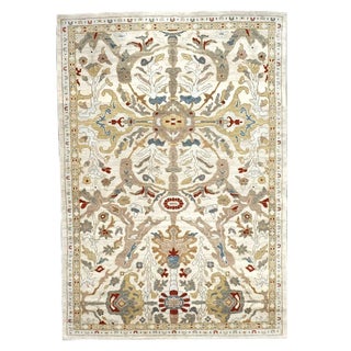 21st Century Afghan Sultanabad Wool 6x9 Ivory, Taupe, Blue & Red Handmade Area Rug #9902774 For Sale
