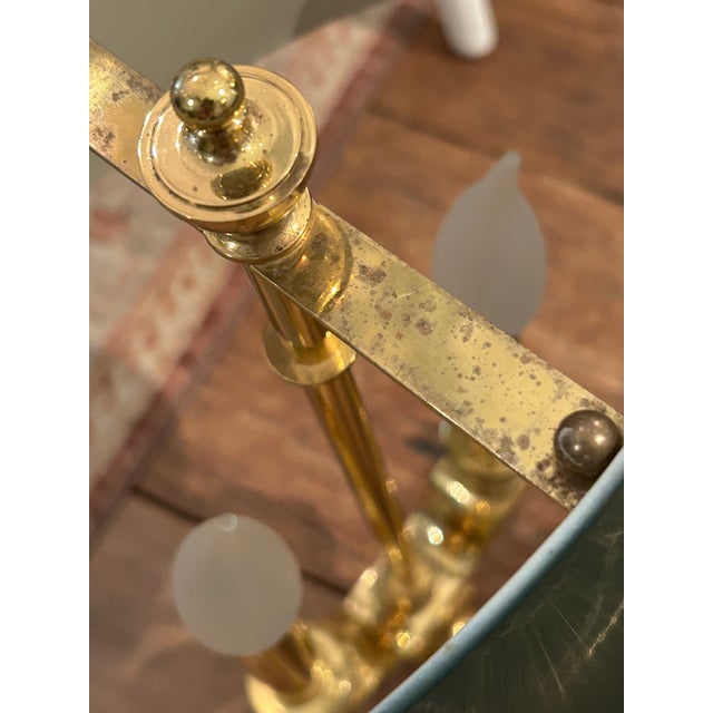 1980s Bouillotte Style Brass 3 Arm Chandelier With Green Tole Shades by Lightolier For Sale - Image 10 of 16