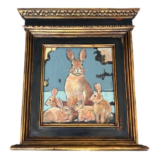 Contemporary Original Stephen Heigh Rabbit Painting “The Rabbit Family” in Tabernacle Frame For Sale