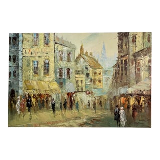 1960s European Cityscape Impressionist Oil Painting by Lewiy For Sale