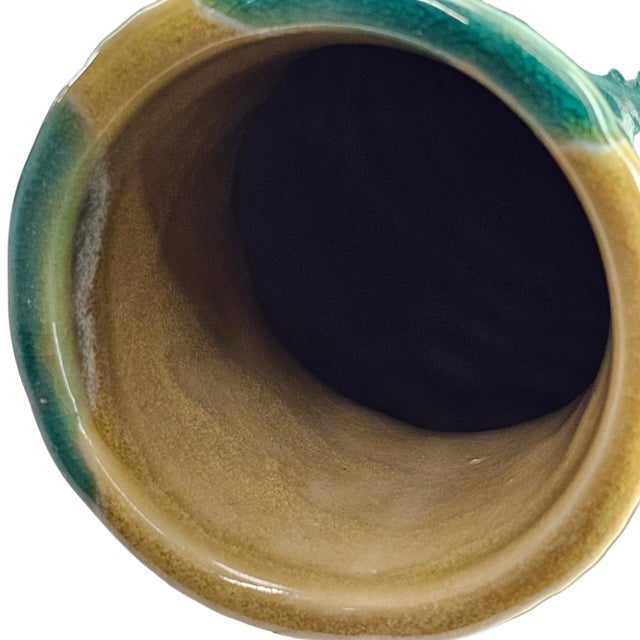 Ceramic Tall Ceramic Dark Green Yellow Flower Vase For Sale - Image 7 of 9