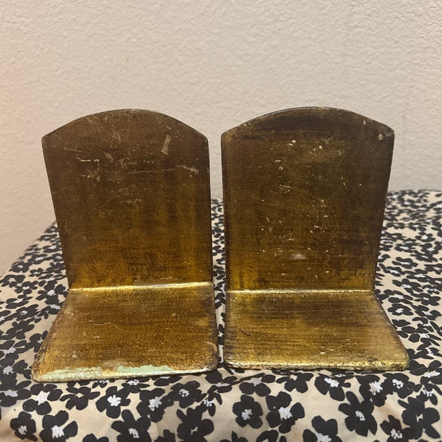Pair of Italian Florentine Gilt Wood Bookends, Mid-Century Modern For Sale - Image 4 of 6