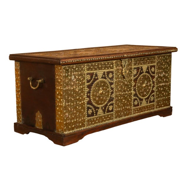Antique Zanzibar Omani Teak & Brass Stud & Copper Clad Dowry Chest For Sale - Image 10 of 15