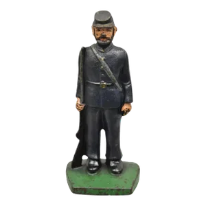 Antique Victorian Cast Iron Figural Painted Military War Solider Door Stop A