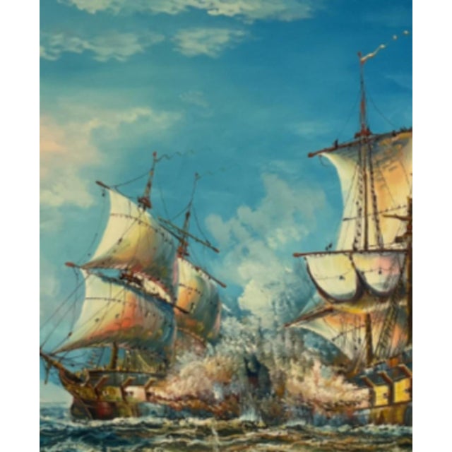 1950s J. Harvey Oil on Canvas of a 18th Century Ship Battle For Sale - Image 5 of 7