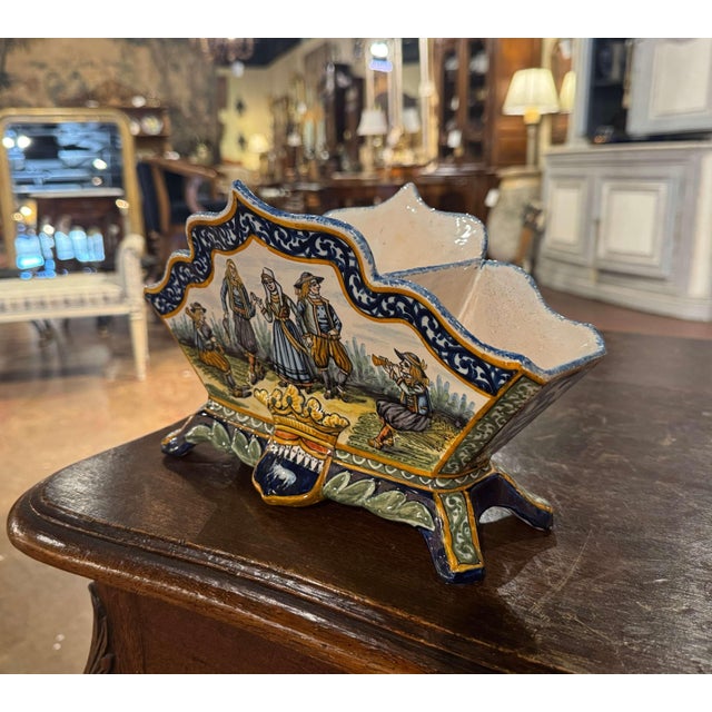 French 19th Century French Hand Painted Faience Jardiniere Signed Henriot Quimper For Sale - Image 3 of 8