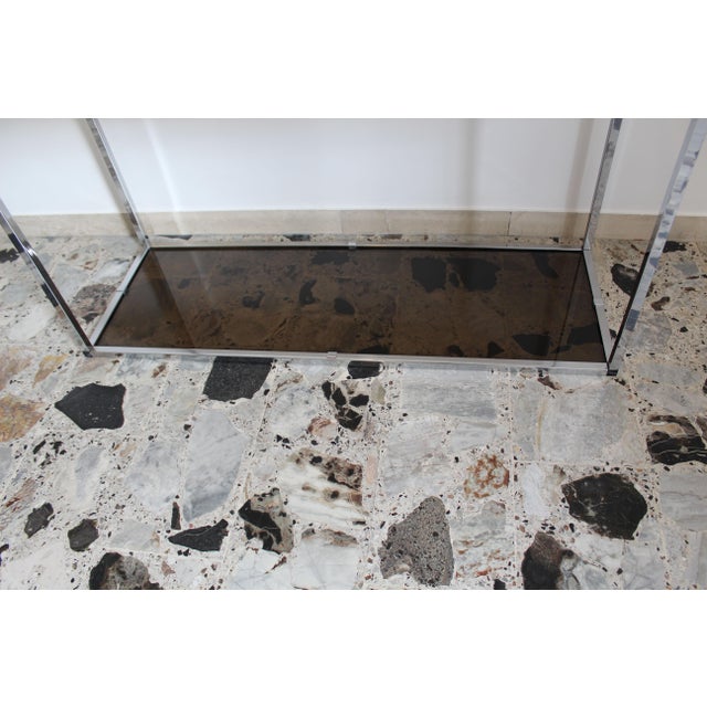 Metal Console in Chromed Metal and Smoked Glass, Italy, 1970s For Sale - Image 7 of 15