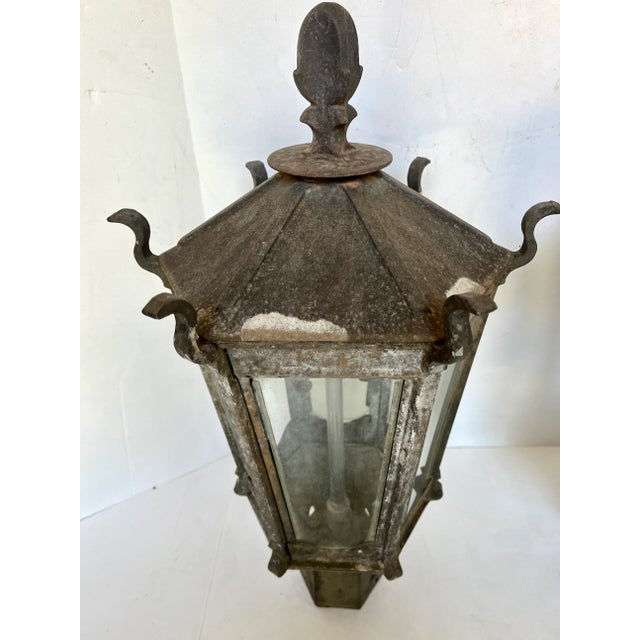 Antique Early 1900s Gas Iron Lamp Post Lanterns - A Pair For Sale - Image 10 of 12