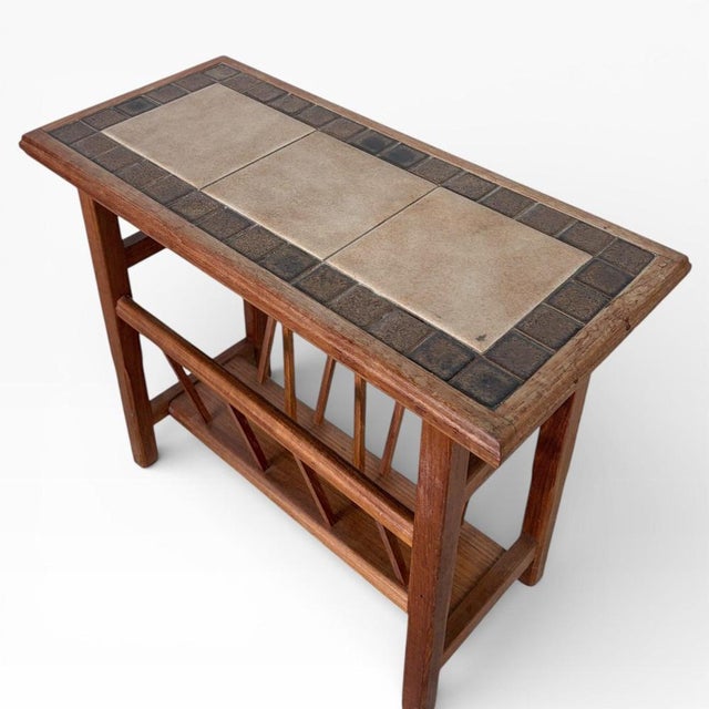Mid-Century Teak Tiled Side Table with Magazine Rack For Sale - Image 3 of 7