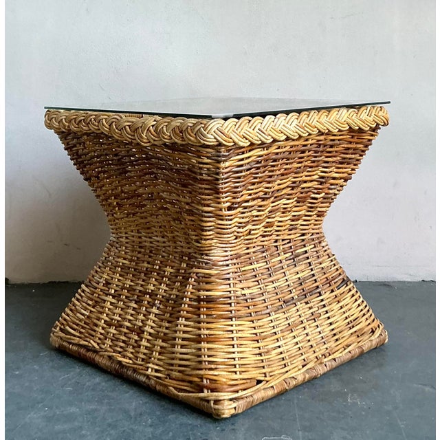 Traditional Vintage Coastal Braided Rattan Side Table For Sale - Image 3 of 6