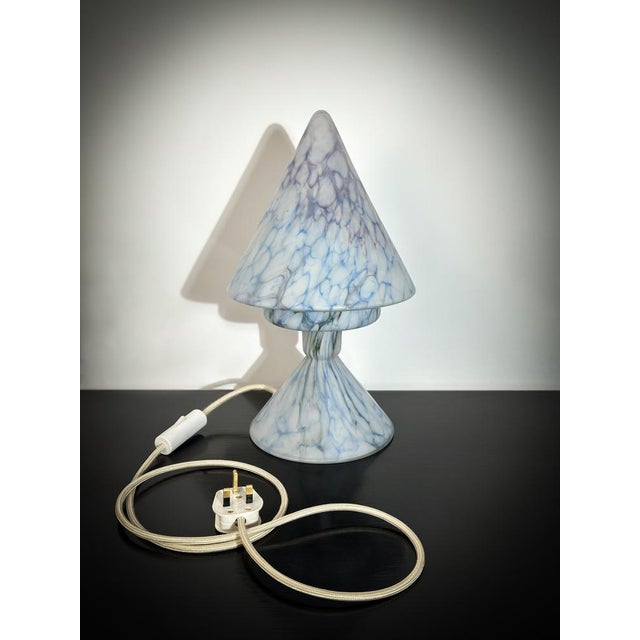 Vintage Cubist-Style Pastel Glass Pastel Blue Glass Table Lamp, 1920s For Sale - Image 6 of 13