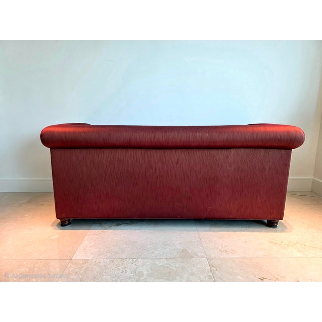 Le Jeune Miami Custom Burgundy Rolled-Arm Sofa With Nailhead Trim & Accessories For Sale - Image 4 of 8