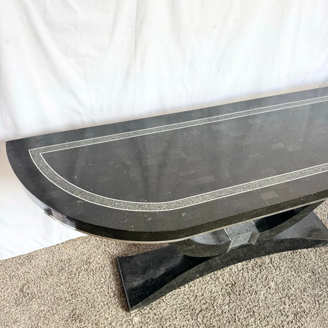 Black Art Deco Sculptural Black Tessellated Stone a Console Table With Chrome Inlay For Sale - Image 8 of 11