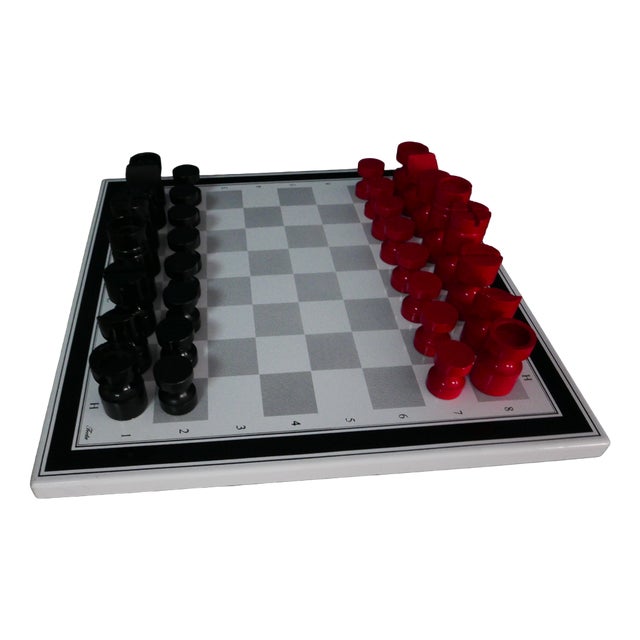 Bauhaus Chess Game with Enamelled Playing Field and Wooden Figures from Tecta, 1980s For Sale