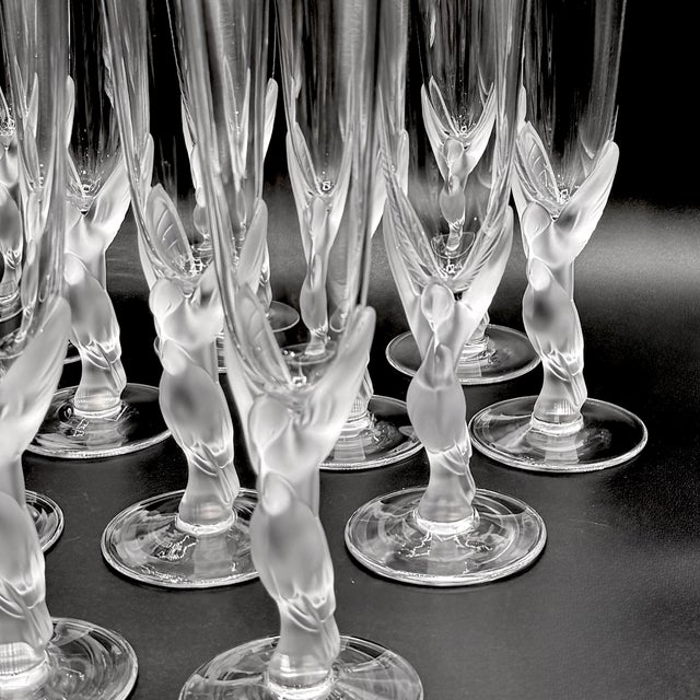 Snow Doves Crystal Champagne Flutes by Igor Carl Fabergé, France, 1982, Set of 12 For Sale - Image 4 of 18