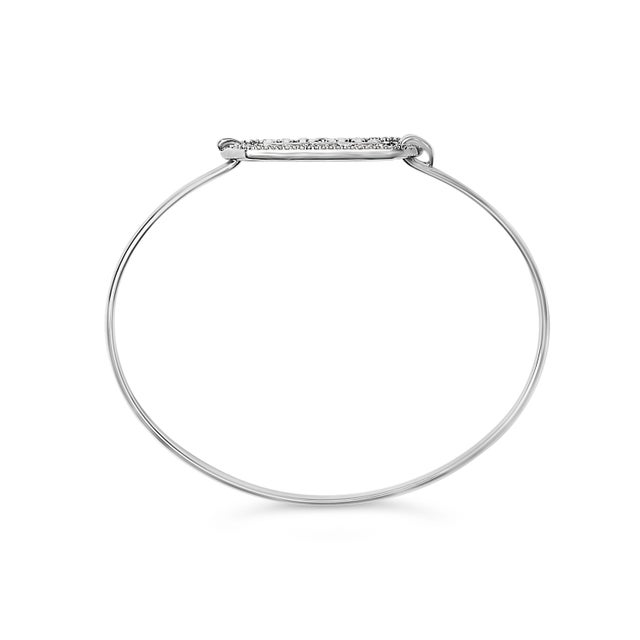 Contemporary .925 Sterling Silver 1/5 Cttw Diamond Mom Bangle Bracelet For Sale - Image 3 of 5