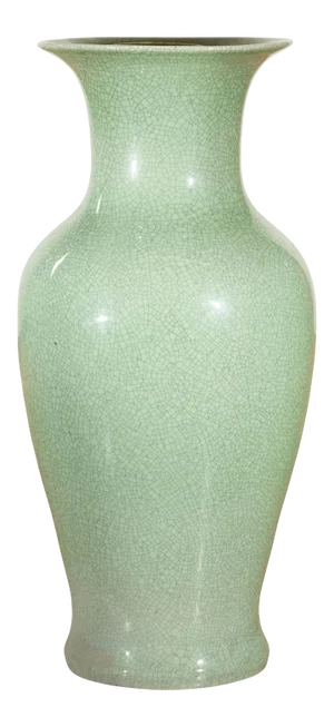 Chinese Vintage Altar Vase with Crackle Celadon Finish and Flaring Neck