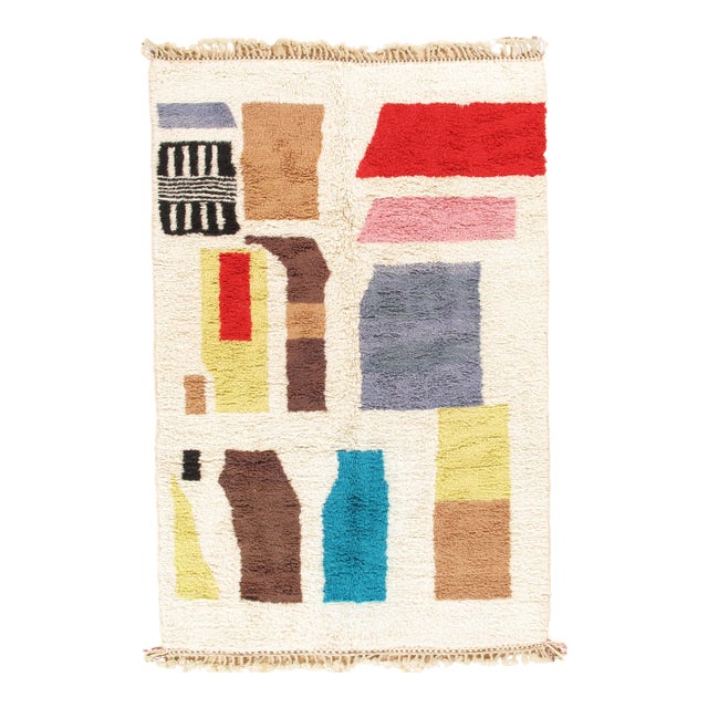 Vintage Moroccan Rug by Berber Tribes of Morocco, Cream Color, Red, Blue, Gray For Sale