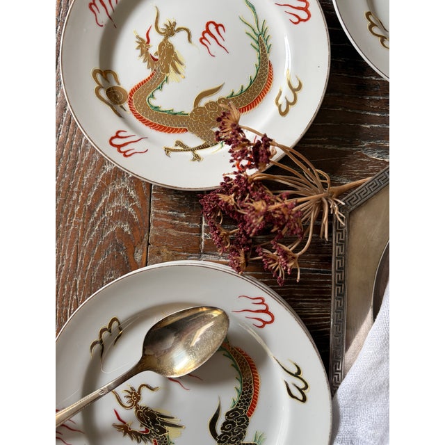 Vintage Japanese Dragonware Moriage Plates – Set of 6 For Sale In Chicago - Image 6 of 12